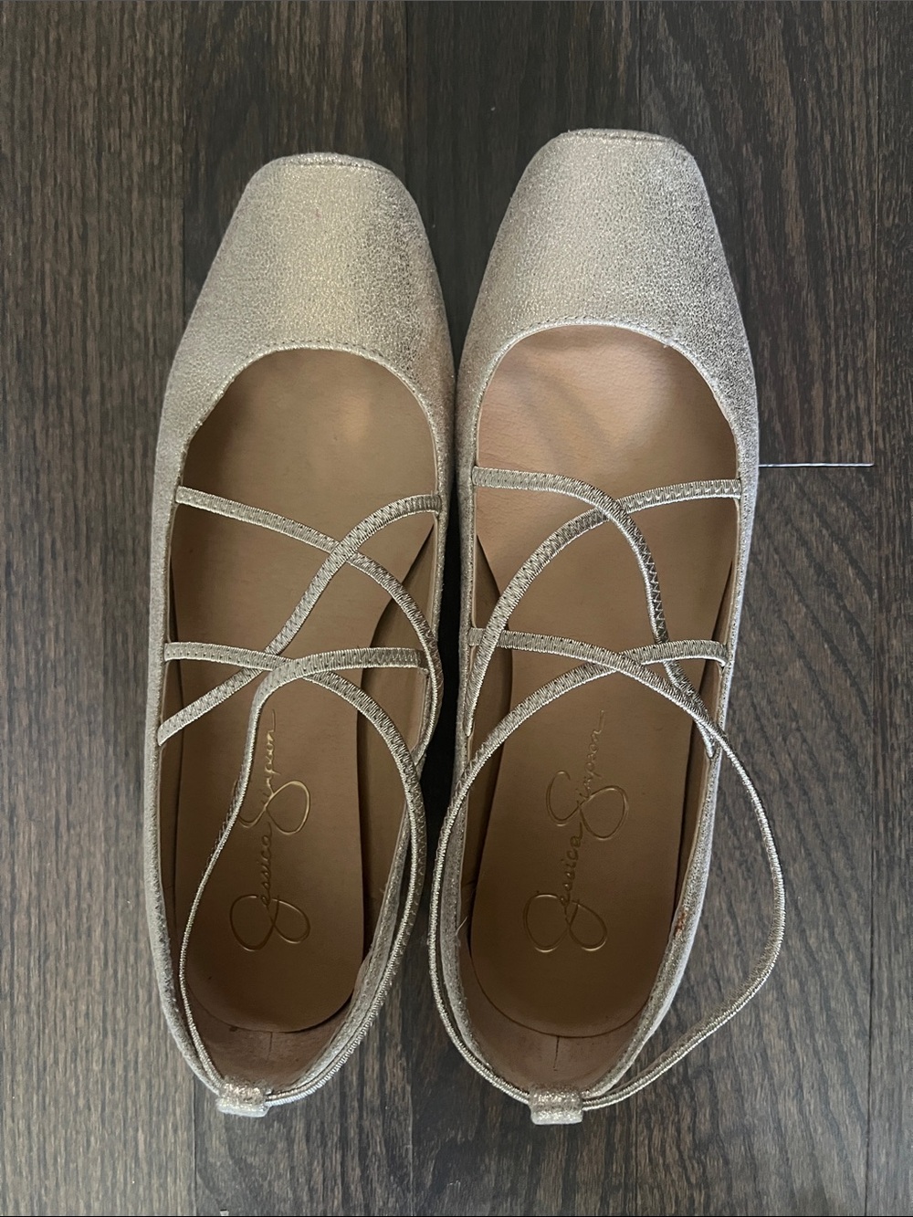 Jessica Simpson Champagne Glitter Cross-Strap Ballet Flats
